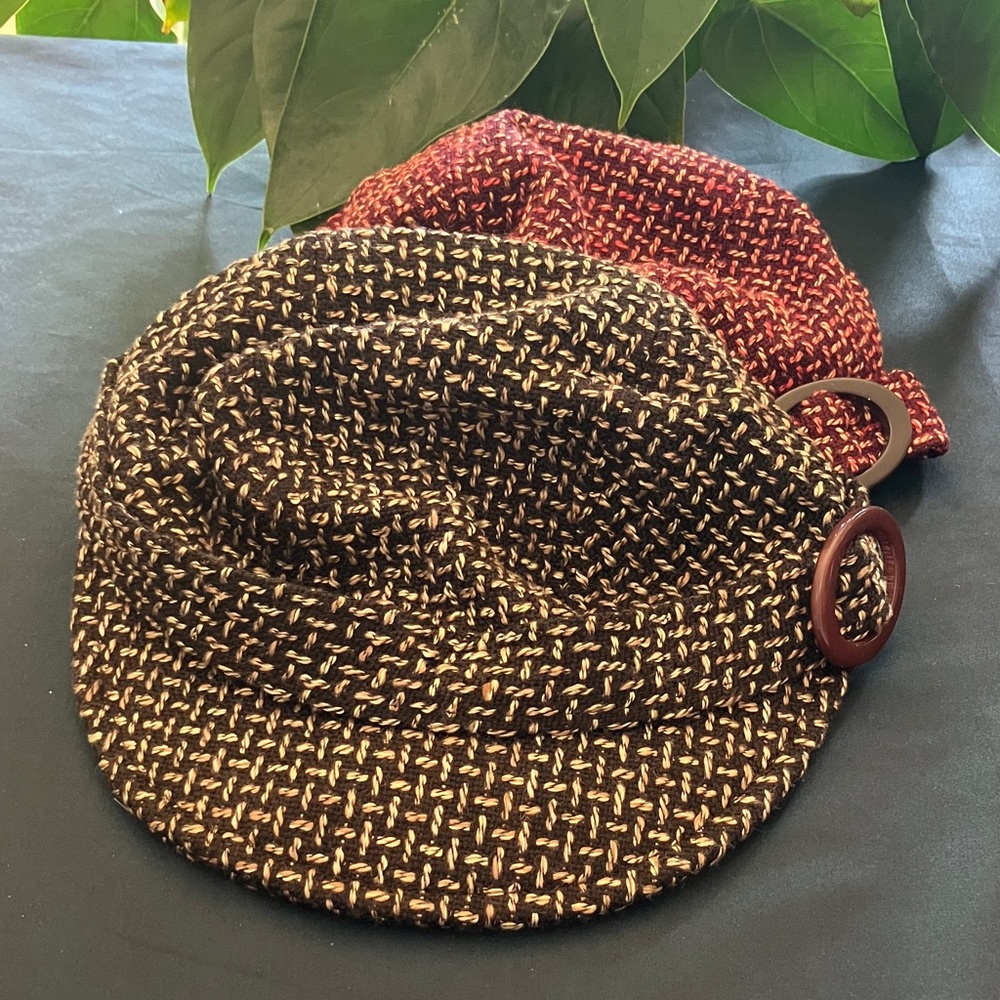 Stylish Multi Color Set of 2 Tweed Women's Cap with Buckle 2 for $15